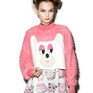 Lazy Oaf Fuzzy Faux Fur Bear with Me Face Sweater